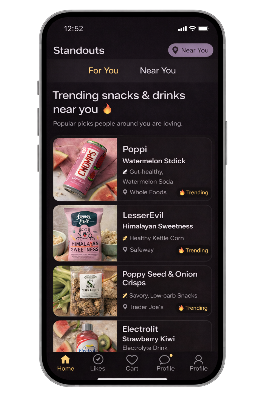 Standouts screen - Discover personalized snacks